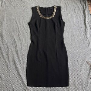 Italian Sleeveless Little Black Dress with Embellished Neckline Medium Size 6